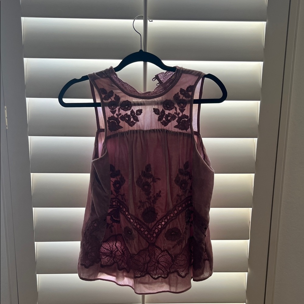 Anthropologie Mauve Embroidered Blouse